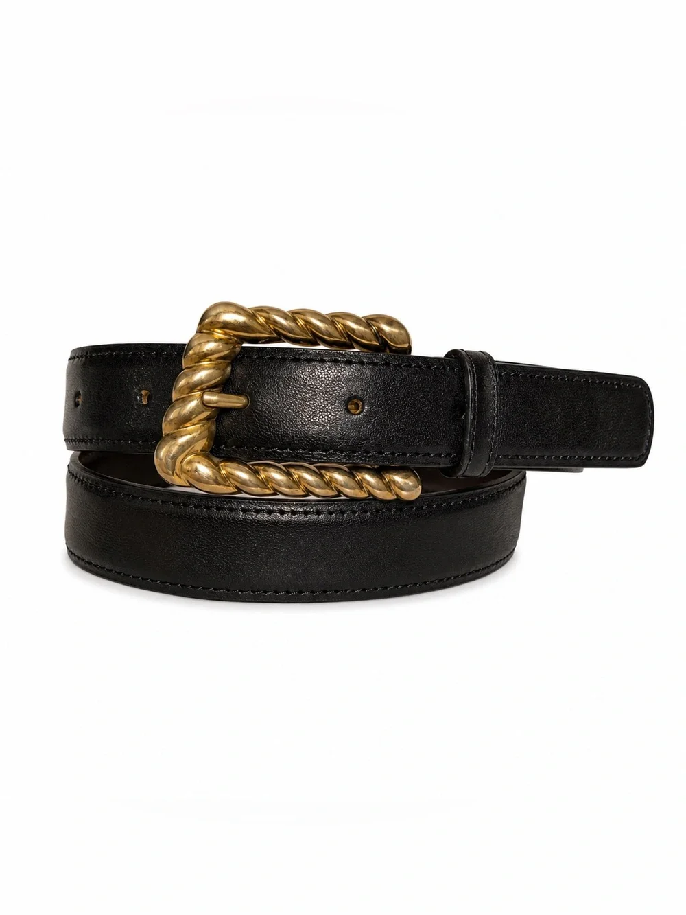 Nordstrom Black Leather Belt Gold Rope Buckle Size Small